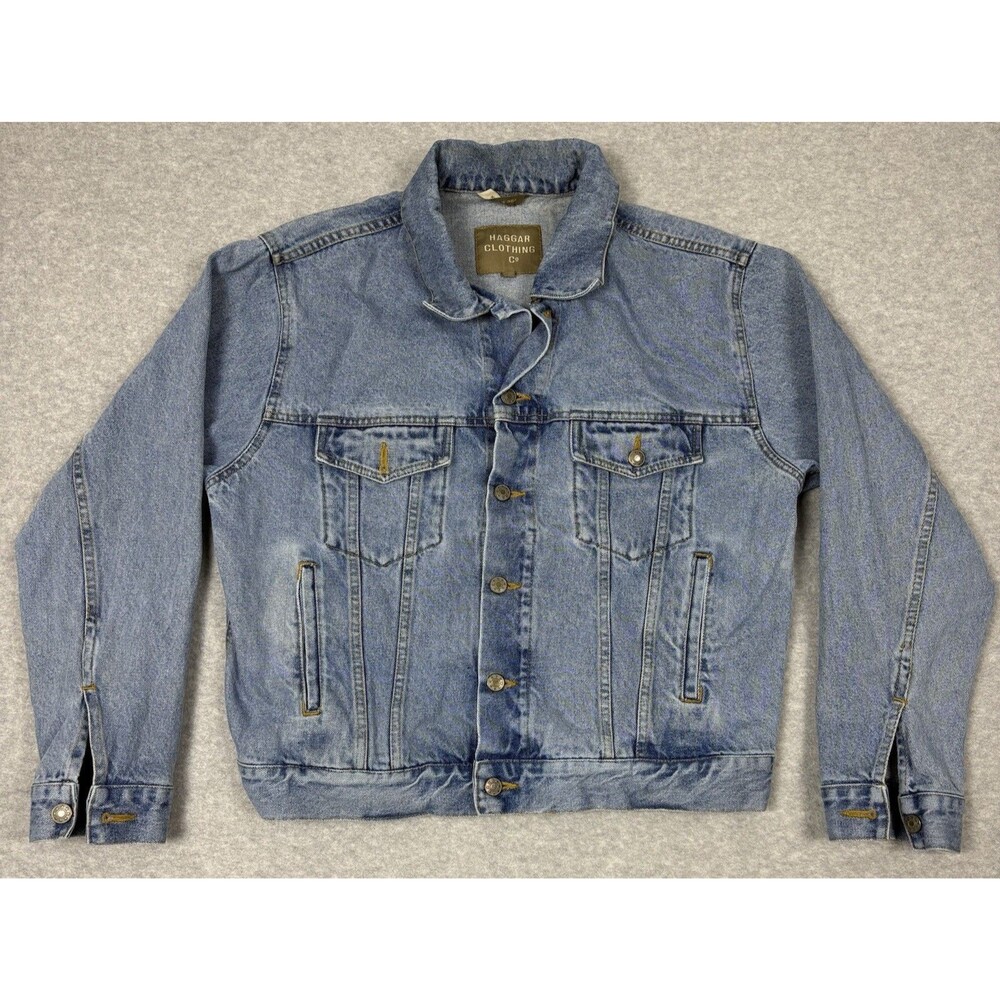 Vintage denim jacket men’s Haggar Small Light Wash Jean Trucker Classic Relaxed